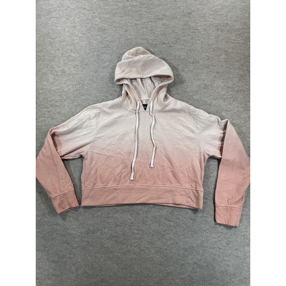 BKC Brooklyn Cloth Cropped Hoodie Womens Large Coral Beige Ombre Fleece Lined